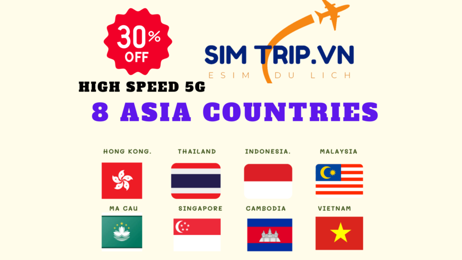 eSim Sim Du Lịch Asialink 8 nước Châu Á